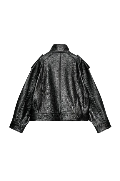 Black Collared Leather Look Coat