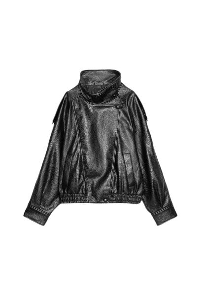 Black Collared Leather Look Coat