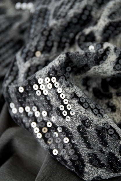 Blazer with leopard print glitter sleeve - gray