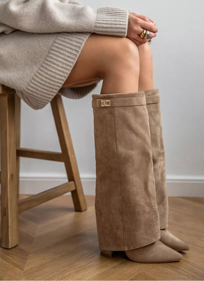 Beige Laarzen Met Gespje